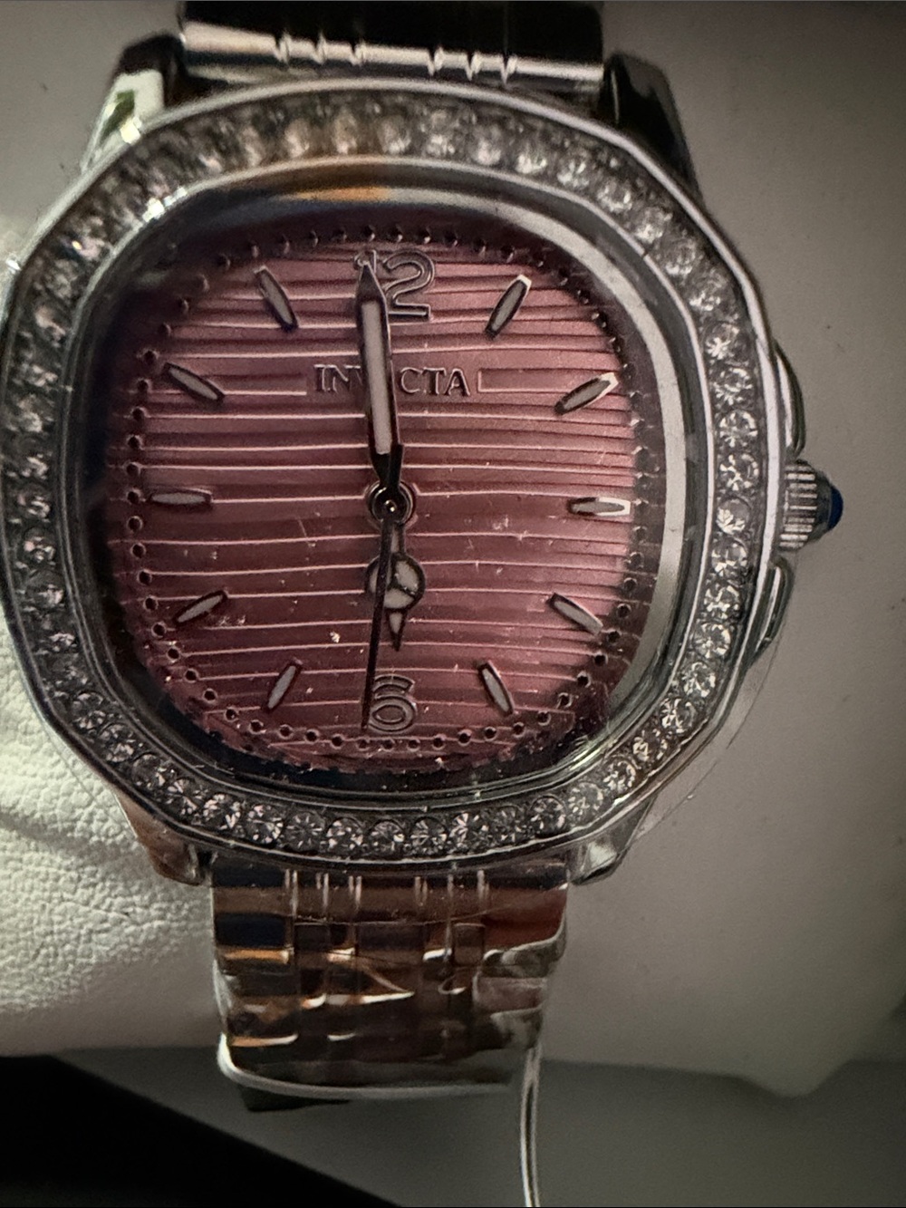 Invicta Silver wildflower Bracelet Watch with Pink Textured Dial and Crystal Bez
